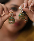 Emerald & White Zircon Stone Jhumkas