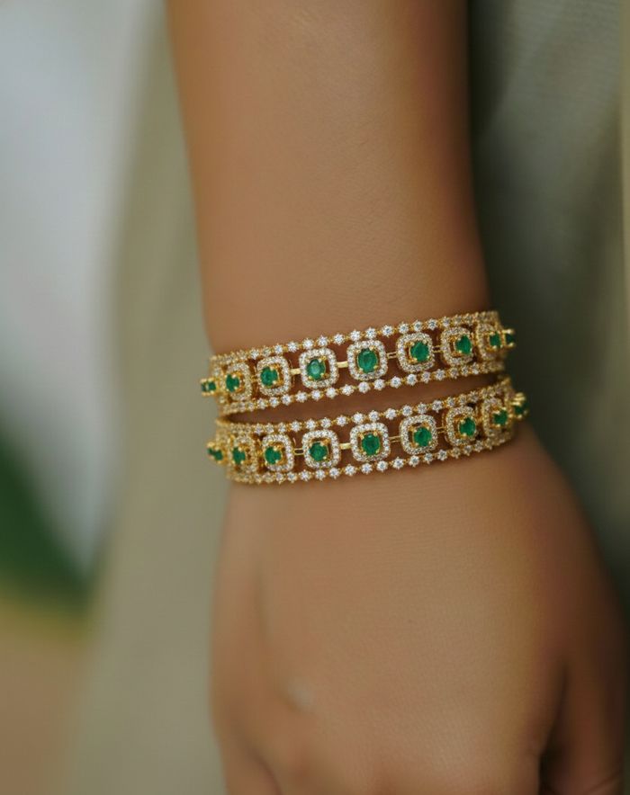 Emerald & Zircon White Stone Bangles