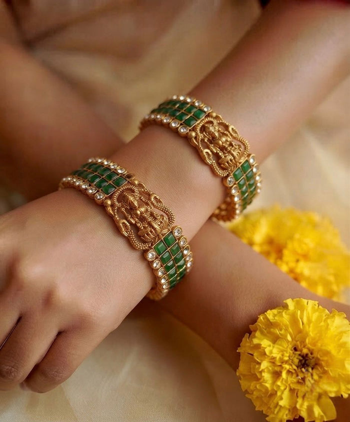 Exquisite Emerald Temple Bangles