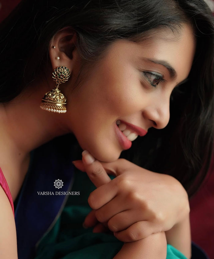 Floral Emerald Kemp Jhumka