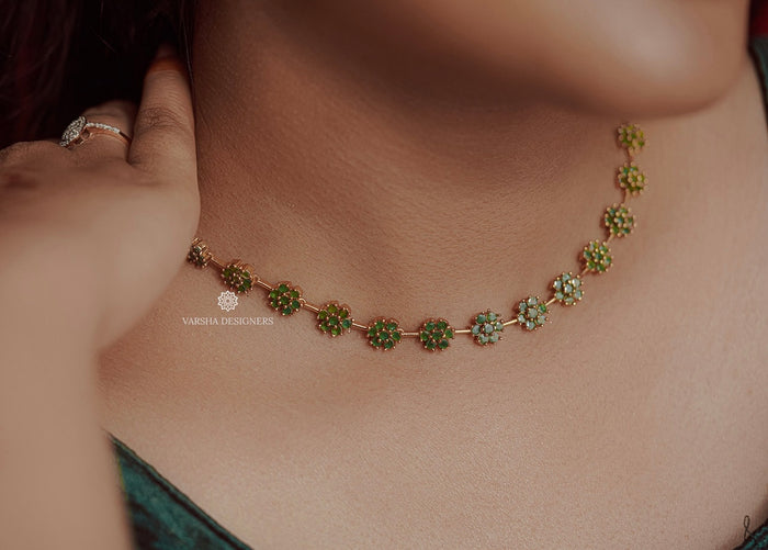 Floral Emerald Stone Necklace set