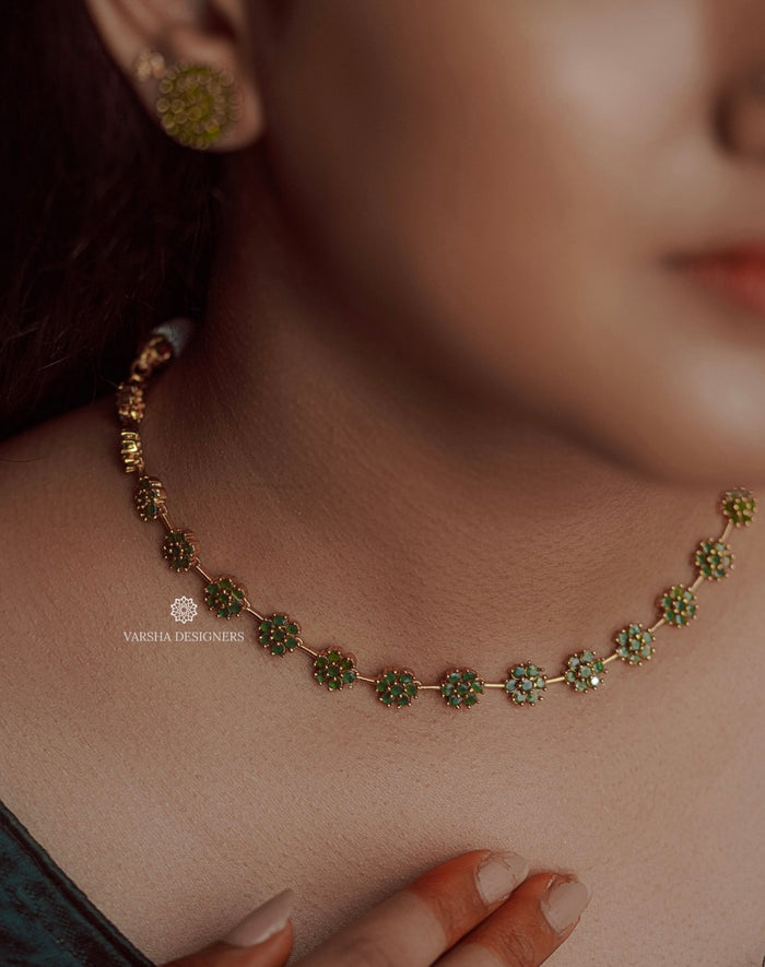 Floral Emerald Stone Necklace set