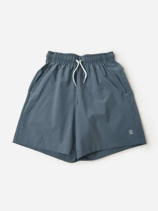 Gray shorts with a drawstring on a light gray background