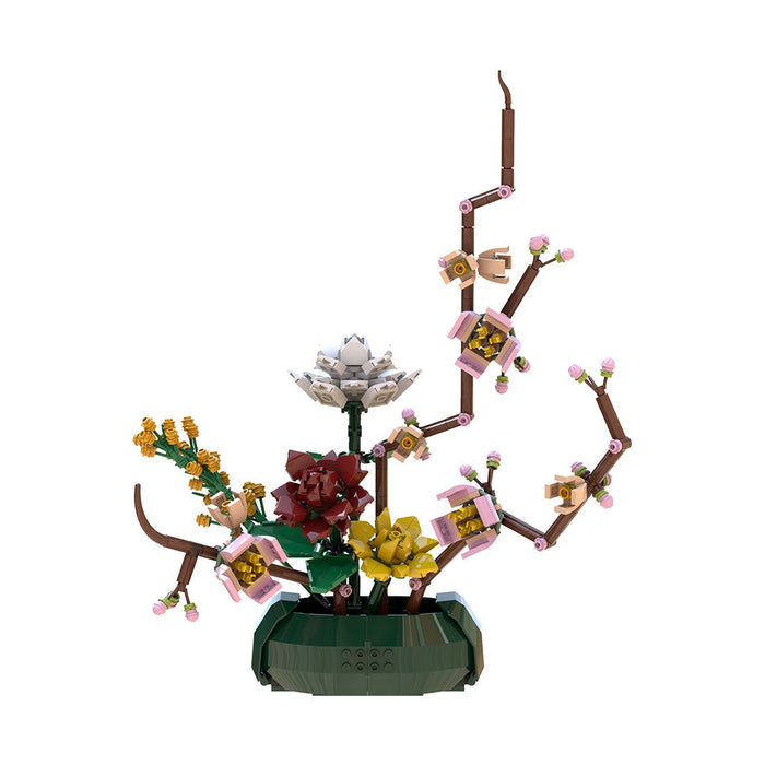 Gardenias & Peach Blossoms Brickebana Arrangement Model Building Blocks - LesDiy -
