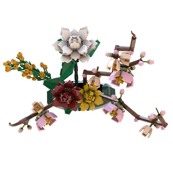 Gardenias & Peach Blossoms Brickebana Arrangement Model Building Blocks - LesDiy -