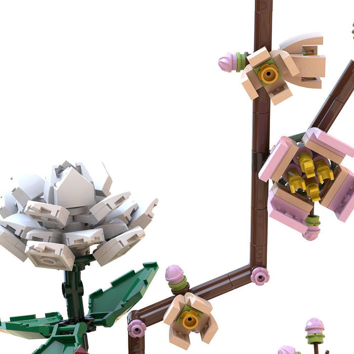 Gardenias & Peach Blossoms Brickebana Arrangement Model Building Blocks - LesDiy -