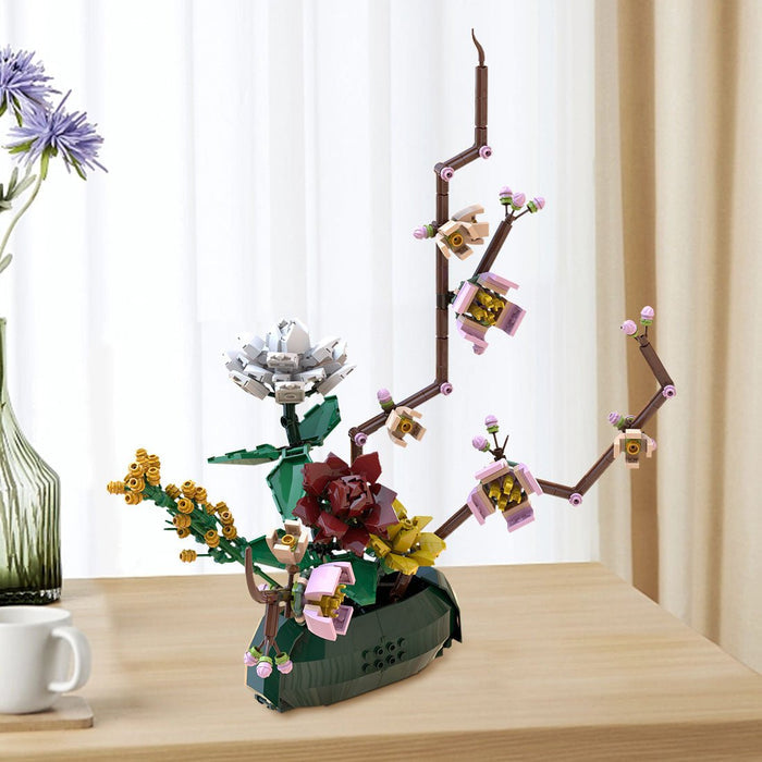 Gardenias & Peach Blossoms Brickebana Arrangement Model Building Blocks - LesDiy -