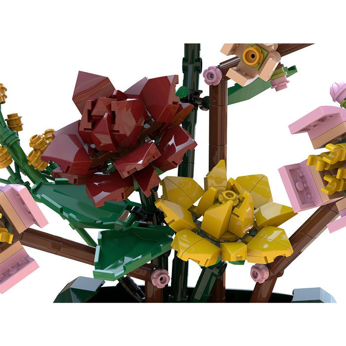 Gardenias & Peach Blossoms Brickebana Arrangement Model Building Blocks - LesDiy -