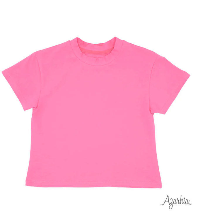 Pink girls tee displayed on a white background.