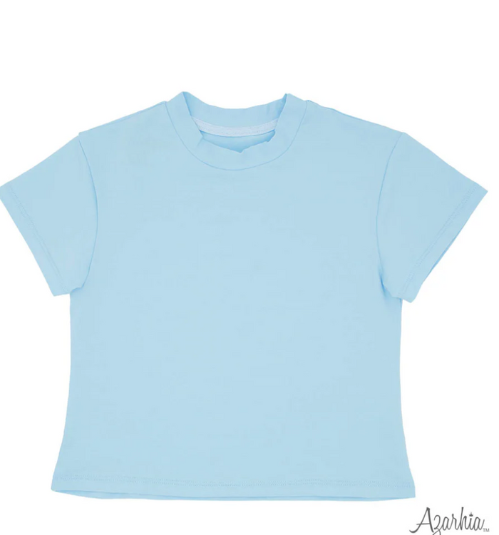 Light blue girls tee displayed on a white background.