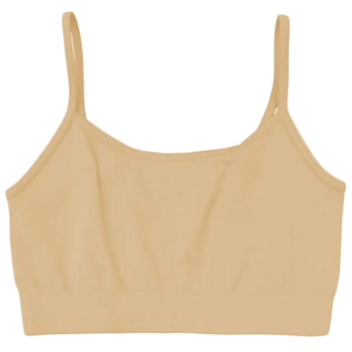 Tan girls' Suzette seamless bralette with adjustable straps.