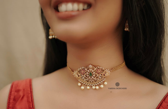 Gold Finish AD Stone Choker Set