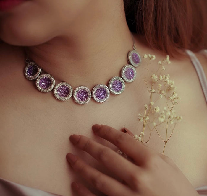 Gold Finish Amethyst Choker Set
