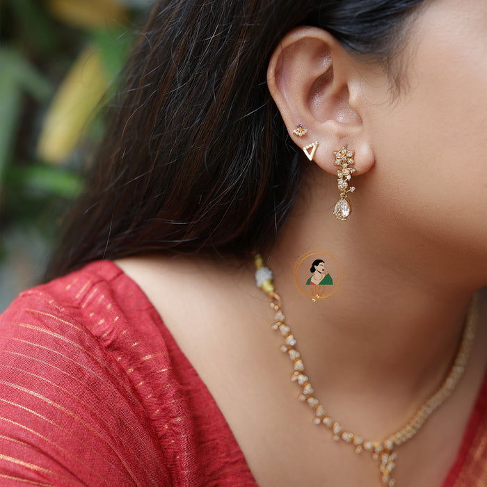 Gold Finish Diamond Look White Stone Necklace