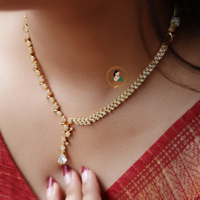 Gold Finish Diamond Look White Stone Necklace