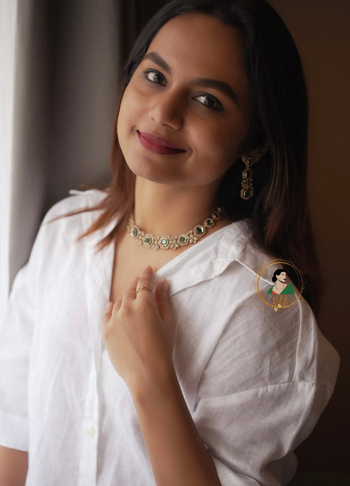 Gold Finish Emerald Stone Necklace Set
