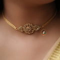 Gold Finish Floral White Stone Choker