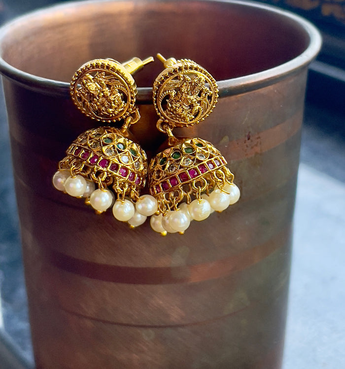 Gold Finish Lakshmi Pendant Necklace