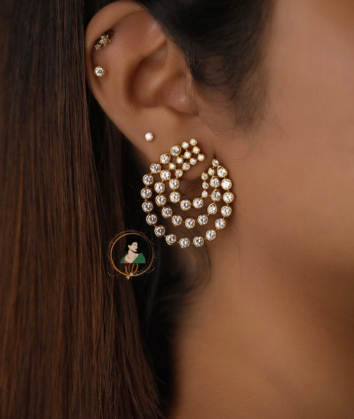 Gold Finish Spiral White Stone Earrings