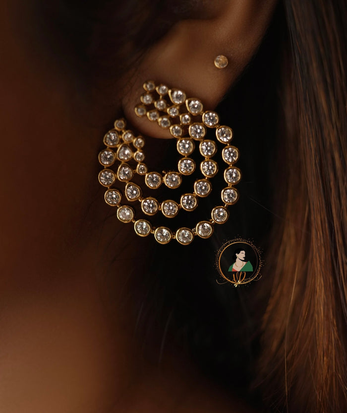 Gold Finish Spiral White Stone Earrings
