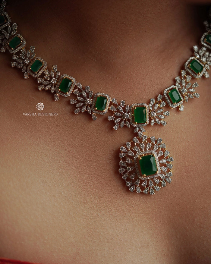 Gold Finish Zircon Stone Emerald Necklace
