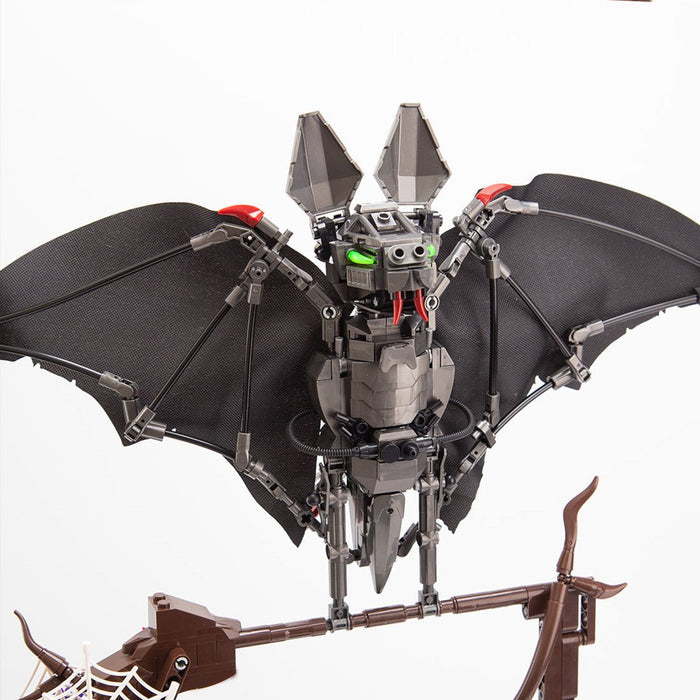 Gothic Metal Mechanical Bat with Display Stand and Spiderweb Decor Building Blocks - LesDiy -