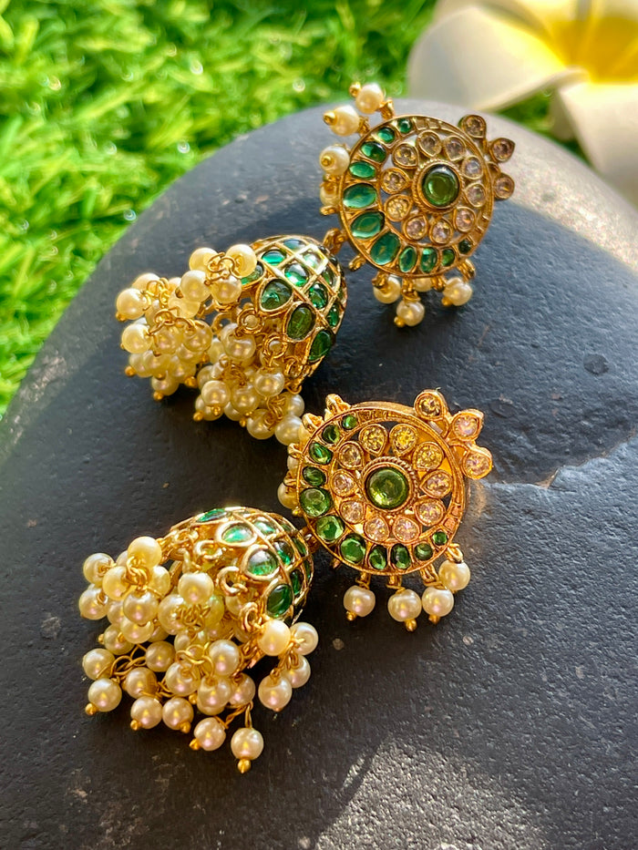 Half Moon Emerald Jhumkas
