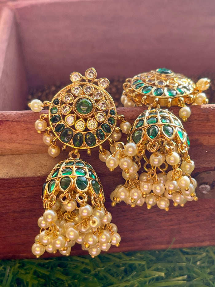Half Moon Emerald Jhumkas