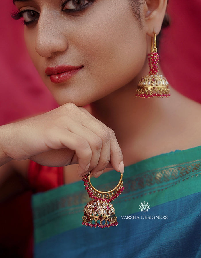 Hoop Jhumkas with Pink Pearls