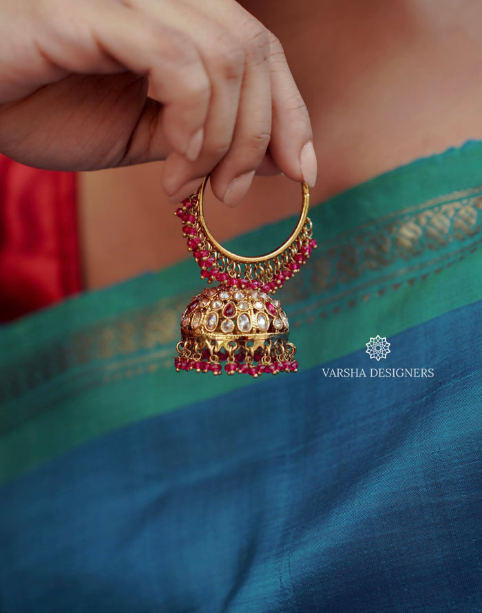 Hoop Jhumkas with Pink Pearls