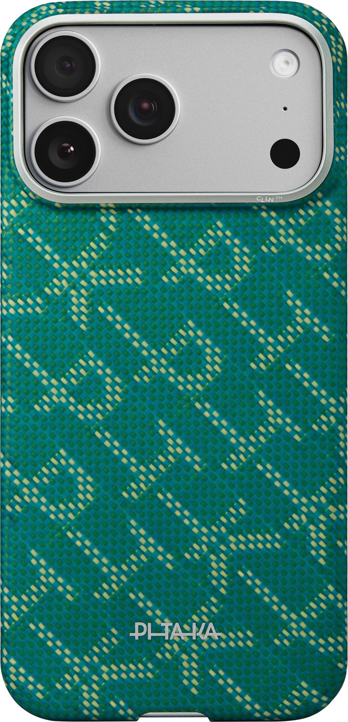 Husă Pitaka Ultra-Slim, Monogram-Gold/Green — iPhone 17 Pro Max