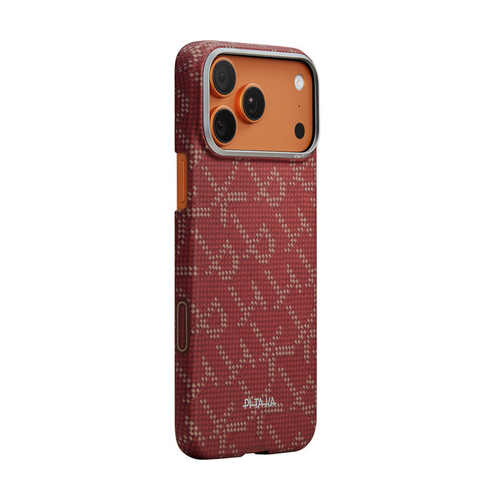 Husă Pitaka Ultra-Slim, Monogram-Gold/Red — iPhone 17 Pro