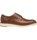 A brown Johnston & Murphy Upton Plain Toe Shoe with a white sole.