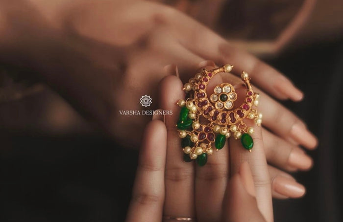 Kemp Stone Antique Chandbali Earrings