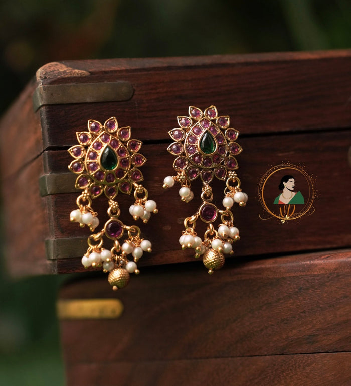 Kemp Stone Stud Earrings with Pearl Drops
