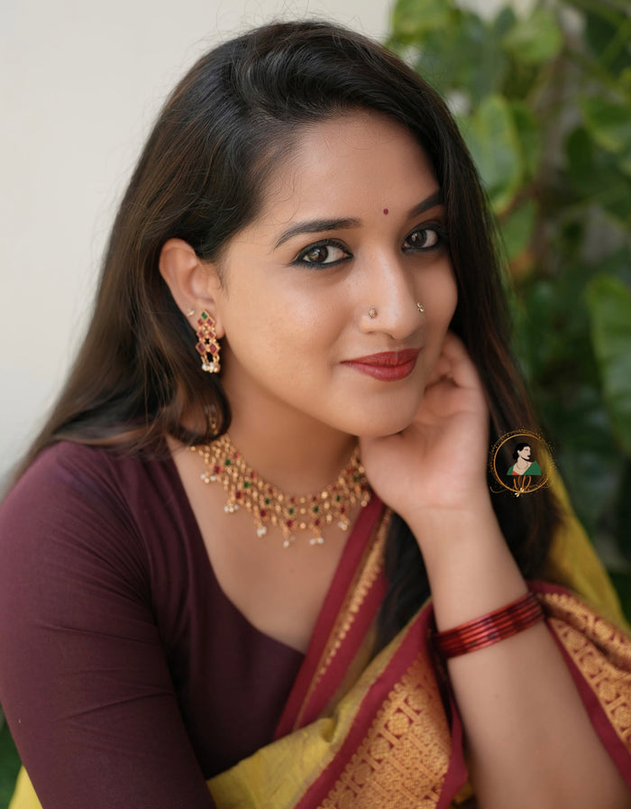 Layered Ruby & Green Stone Necklace Set