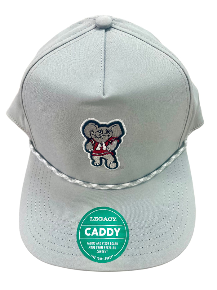 A white Legacy Little AL snapback hat with a rope detail and a large AL patch on the front.