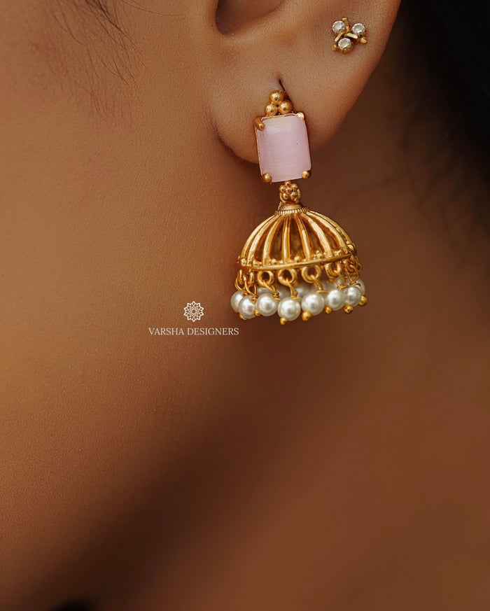 Light Weight Rose Stone Jhumkas