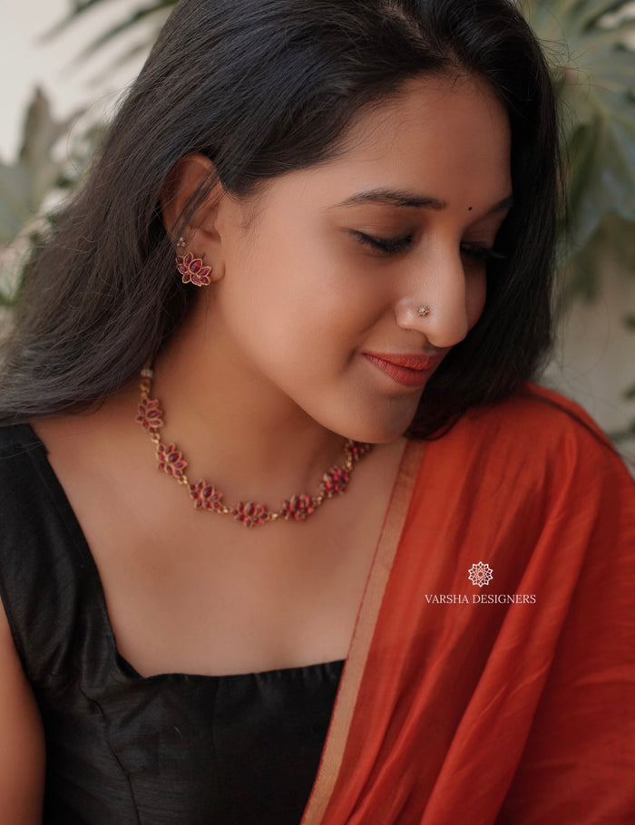 Lotus Ruby Stone Necklace Set