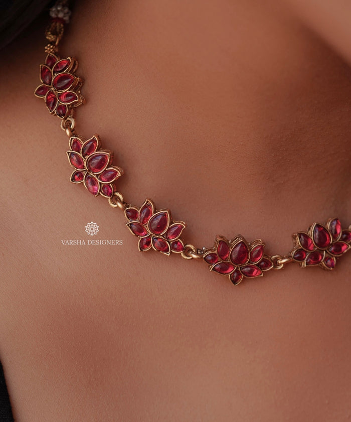 Lotus Ruby Stone Necklace Set