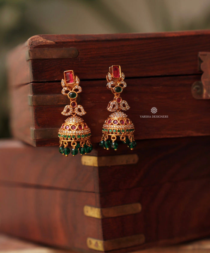 Matte Finish AD Stone Jhumkas