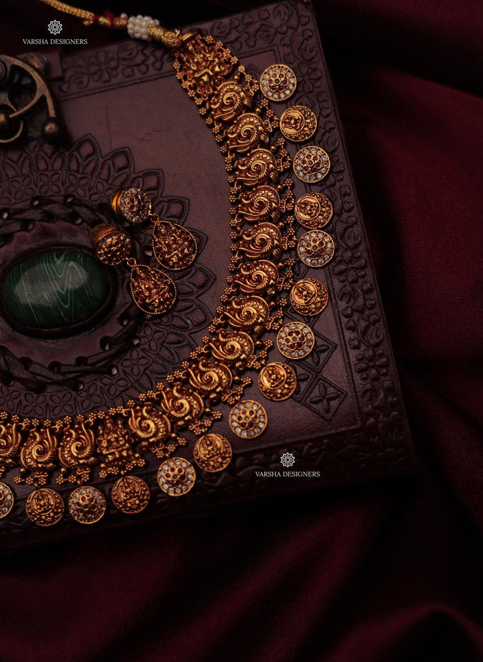 Matte Finish Bridal Lakshmi Coin Haram