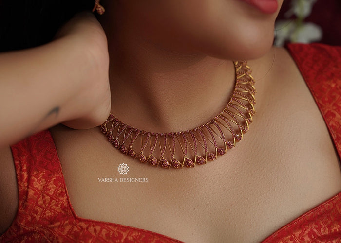 Matte Finish Designer Rich Ruby Stone Necklace