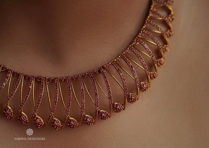 Matte Finish Designer Rich Ruby Stone Necklace