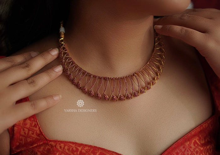 Matte Finish Designer Rich Ruby Stone Necklace