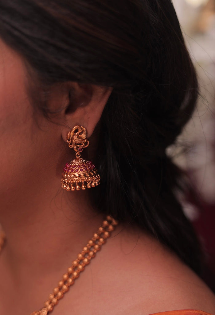 Matte Finish Gold Beaded Temple Haram