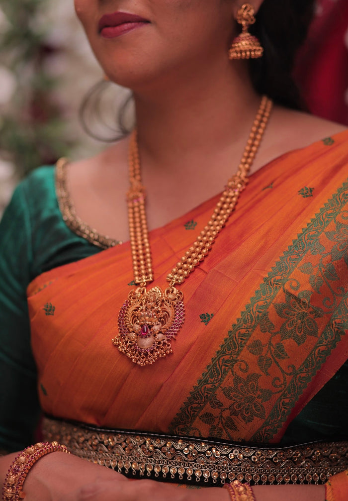 Matte Finish Gold Beaded Temple Haram