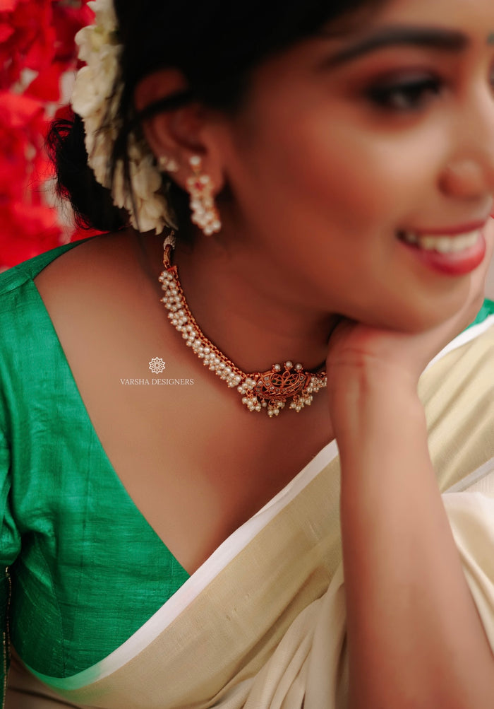 Matte Finish Half Moon Pearl Choker Set
