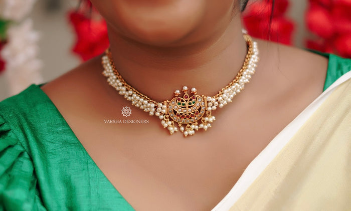 Matte Finish Half Moon Pearl Choker Set