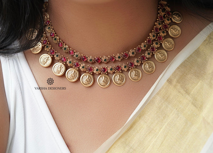 Matte Finish Layered Kasu Necklace